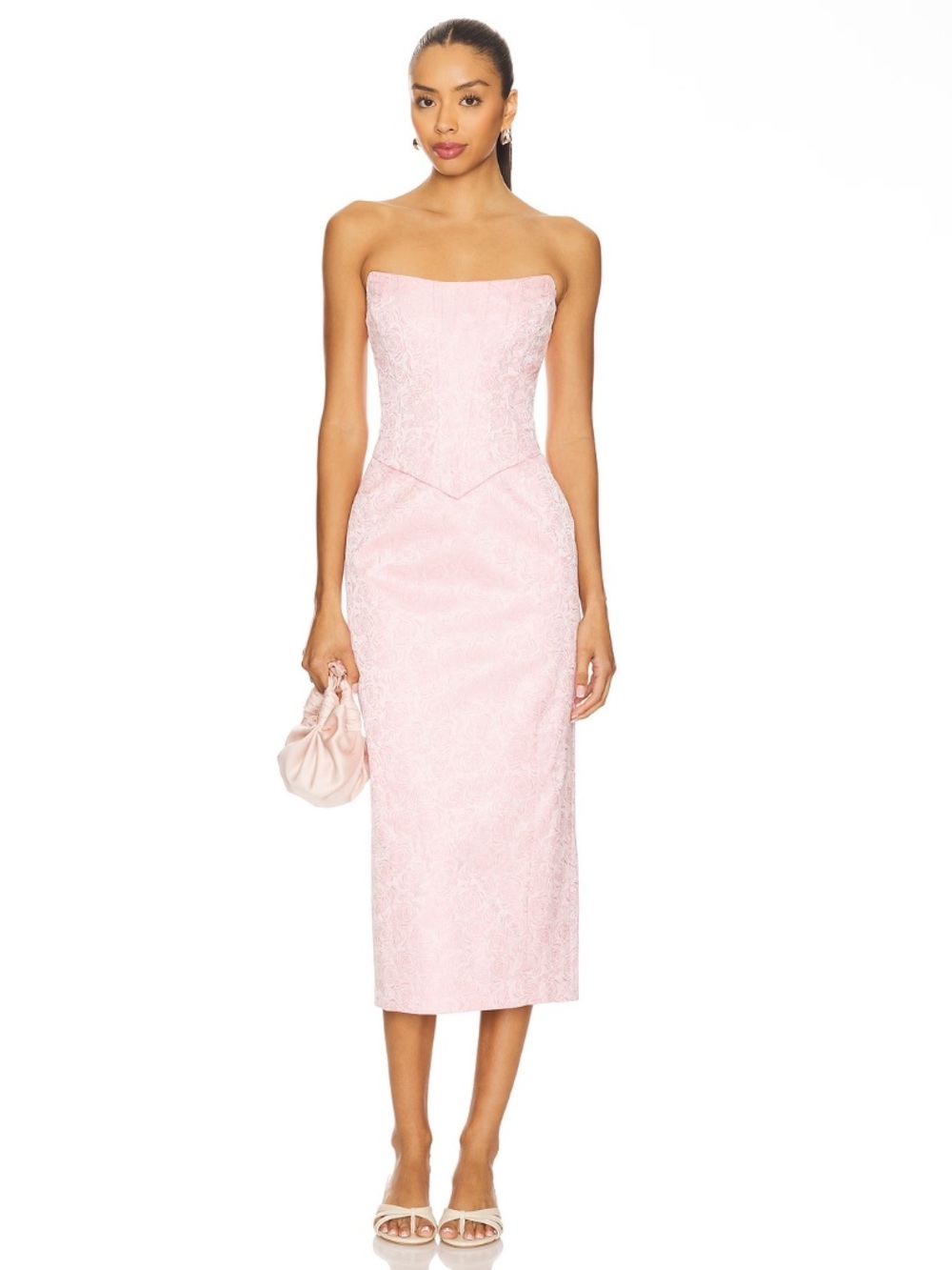 Lovers and Friends Josephine Jacquard Floral Midi Dress in Baby Barbie Pink M